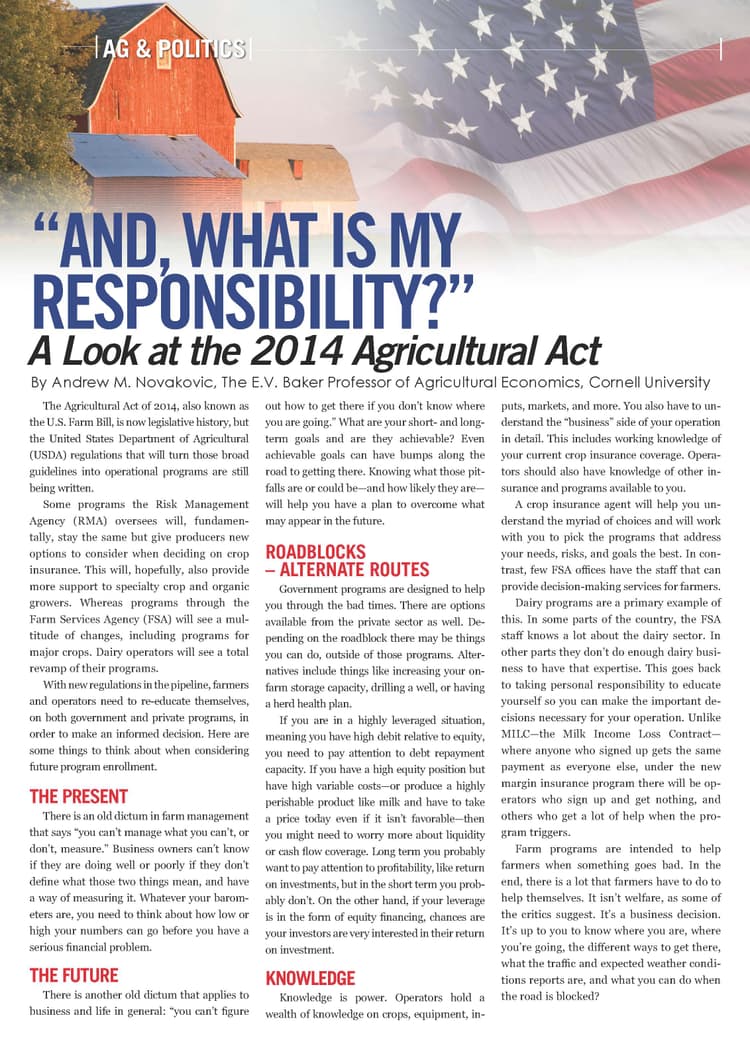 “And, What Is My Responsibility?” - A Look at the 2014 Agricultural Act